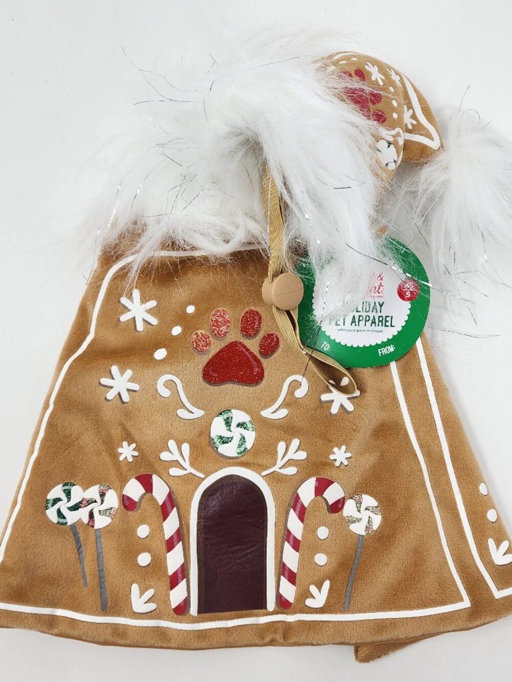 Merry & Bright Size XS / Small Holiday Christmas Gingerbread Cape & Hat Dog Cat